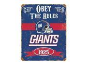Party Animal Giants Vintage Metal Sign 1 Each Obey The Rules Print Message 11.5 Width x 14.5 Height Rectangular Shape Heavy Duty Embossed Lettering