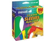 MAXELL 190132 CD403 CD DVD Storage Sleeves 100 pk; Colors