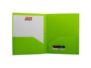 JAM Paper® 2 Pocket 3 Hole Punched Plastic Presentation School Folder Lime Green 6 folders per pack