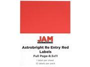 JAM Paper® Astrobright Re Entry Red Large Full Page Sticky Labels 8 1 2 x 11 Full Page 10 Labels per Pack