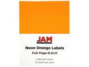 JAM Paper® Neon Orange Large Full Page Sticky Labels 8 1 2 x 11 Full Page 10 Labels per Pack