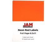 JAM Paper® Neon Red Large Full Page Sticky Labels 8 1 2 x 11 Full Page 10 Labels per Pack