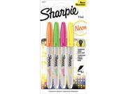 Sharpie 1863419 Neon Permanent Markers Assorted 4 Pk