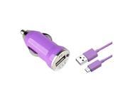 eForCity Micro USB Chargers Kit for Cell / Tablet - Car Charger Adapter + 3FT Cable - Purple