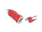eForCity Micro USB Chargers Kit for Cell / Tablet - Car Charger Adapter + 3FT Cable - Red