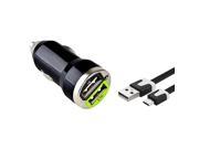 eForCity Micro USB Chargers Kit for Cell / Tablet - 2-Port Car Charger Adapter + 3FT Noodle Cable - Black