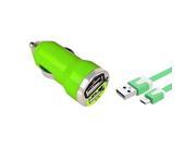eForCity Micro USB Chargers Kit for Cell / Tablet - 2-Port Car Charger Adapter + 3FT Noodle Cable - Green