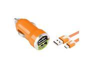eForCity Micro USB Chargers Kit for Cell / Tablet - 2-Port Car Charger Adapter + 3FT Noodle Cable - Orange