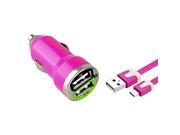 eForCity Micro USB Chargers Kit for Cell / Tablet - 2-Port Car Charger Adapter + 3FT Noodle Cable - Pink