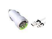 eForCity Micro USB Chargers Kit for Cell / Tablet - 2-Port Car Charger Adapter + 3FT Noodle Cable - White