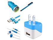 eForCity for Cell / Tablet Micro USB Accessories Kit - 2-Port Car Charger Adapter + Noodle Cable + Headset + Stylus - Blue