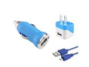 eForCity Micro USB Chargers Kit for Cell / Tablet - Car & Wall Charger Adapter + 3FT Cable - Blue