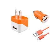 eForCity Micro USB Chargers Kit for Cell / Tablet - Car & Wall Charger Adapter + 3FT Cable - Orange