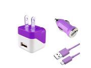 eForCity Micro USB Chargers Kit for Cell / Tablet - Car & Wall Charger Adapter + 3FT Cable - Purple