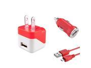 eForCity Micro USB Chargers Kit for Cell / Tablet - Car & Wall Charger Adapter + 3FT Cable - Red