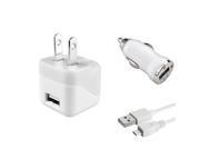eForCity Micro USB Chargers Kit for Cell / Tablet - Car & Wall Charger Adapter + 3FT Cable - White