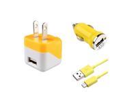 eForCity Micro USB Chargers Kit for Cell / Tablet - Car & Wall Charger Adapter + 3FT Cable - Yellow