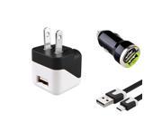 eForCity Micro USB Chargers Kit for Cell / Tablet - Car & Wall Charger Adapter + 3FT Noodle Cable - Black