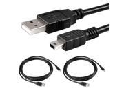 eForCity 2 Pack Black USB 2.0 Cable Cord Type A to Mini 5 Pin Type B 10 feet 3 meter Compatible With Sony Playstation 3 PS3