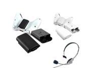 eForCity Mono Headset with Microphone 2x Controller Battery Cover Case Black White for Microsoft Xbox 360