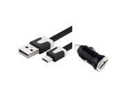 eForCity Black Car Charger 3FT Micro Flat USB Cable For Samsung HTC Motorola LG Cellphone tablet
