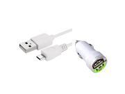 eForCity White 2 Port USB Mini DC Car Charger Adapter 6FT Cable For Cellphone