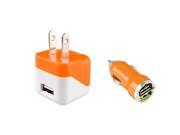 eForCity Orange 2 Port Car DC Travel Wall Home AC Charger Adapter For Apple iPhone 6 5S iPad Mini Air Phone Tablet HTC One