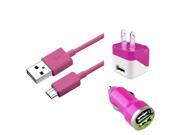 eForCity Hot Pink 2 Port Car AC Wall Charger 3FT 3 Micro USB Cable For LG G2 G3 G Pro Nexus 4 5 L65 L80 L90 L70 L40