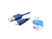 eForCity Blue Color Travel Wall Home AC Charger 6FT Micro USB Cable For Cellphone Mobile