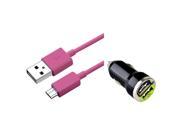 eForCity 3FT Hot Pink USB Data Charger Cable Cord w 2 Port USB Car Charger Adapter For Nexus 7 Blackberry Playbook