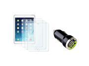 eForCity 3 pcs Set Clear Screen Protector Film with 2 Port USB Car Charger Adapter For Apple iPad Air 1 1st 2 2nd