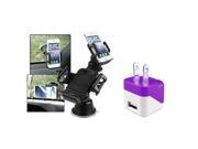 eForCity USB AC Wall Charger Purple For Samsung Galaxy S5 S4 Note 4 3 iPhone 6 6 with Car Phone Holder