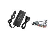 eForCity Black AC Power Adapter Gray Premium Component HD AV Cable Compatible With Microsoft Xbox 360 Slim