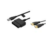 eForCity PS2 Controller Adapter Black High Speed HDMI Cable M M Bundle Compatible With Sony PlayStation 2 PS2 PlayStation 3 PS3