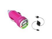 eForCity Hot Pink Dual USB Mini Car Charger Adapter with Retractable Micro USB Cable Compatible with Samsung© Galaxy Note II Note 2 N7100