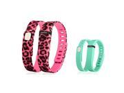 eForCity 2-Pack Replacement Wristband Bracelet for Wireless Activity Tracker Fitbit Flex w/ Double Clasp Pink Leopard / Mint Green , Size L