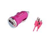 eForCity Hot Pink Universal USB Mini Car Charger Adapter 3 FT Hot Pink Micro USB 2 in 1 Cable For all Devices that Can Rely On Micro USB For Power