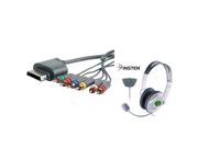 eForCity Gray Premium Component HD AV Cable Headset w Mic Compatible With Microsoft Xbox 360 Xbox 360 Slim