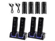 eForCity 2X Dual Charging Station w 2 Rechargeable Batteries LED Light Compatible With Wii Remote Control Black