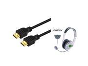eForCity Headset w Mic Black High Speed HDMI Cable M M Bundle Compatible With Microsoft Xbox 360 Xbox 360 Slim