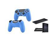 eForCity Blue Silicone Skin Case with FREE Black Vertical Console Stand Compatible with Sony PlayStation 4 PS4