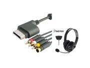 eForCity Black Headset With Noise Canceling Mic S Video AV Cable For Microsoft Xbox 360