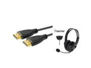 eForCity Black Headset with Microphone Black High Speed HDMI Cable M M Bundle Compatible With Microsoft Xbox 360 Xbox 360 Slim