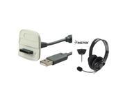 eForCity USB Charging Cable Black Headset with Microphone Compatible With Microsoft Xbox 360 Xbox 360 Slim