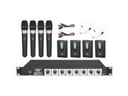 Pyle PDWM8700 8 Channel Wireless Live Sound Microphone System with 4 Lavalier Mics 4 Headsets 4 Handheld Mics