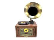 PyleHome Vintage Classic Style Turntable Horn Phonograph with Bluetooth AM FM Radio CD Player USB Reader