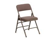HERCULES Series Curved Triple Braced Double Hinged Beige Fabric Upholstered Metal Folding Chair