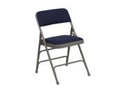 HERCULES Series Curved Triple Braced Double Hinged Navy Fabric Upholstered Metal Folding Chair