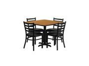 36 Square Natural Laminate Table Set with 4 Ladder Back Metal Chairs Black Vinyl Seat