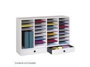 Safco 9494GR Wood Adjustable Literature Organizer 32 Compartment w. Drawer 39 1 4 w x 11 3 4 d x 25 1 4 h Gray
